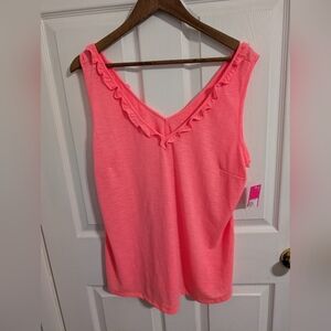 Lilly Pulitzer Womens Tank Top Gigi Pink Ruffle Shirt Size XL New NWT